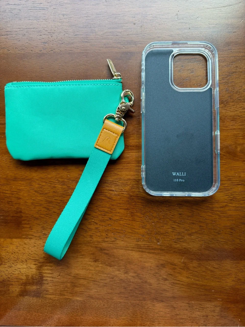 Jade Gloss iPhone 16 Pro Walli Case with matching zipper pouch and lanyard
